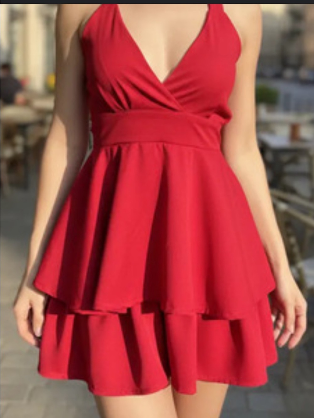 Xtraordinary Red Tiered V-Neck Mini Dress
